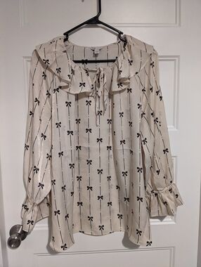 Cato Bow Print Ruffle Collar Blouse Plus Size 18/20W